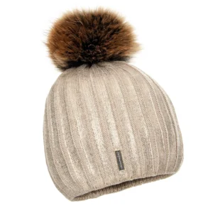 Beige Wool Hat with Pom Pom – Neutral Winter Comfort