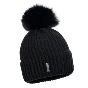 Black Wool Beanie with Pom Pom – Classic Knit Warmth
