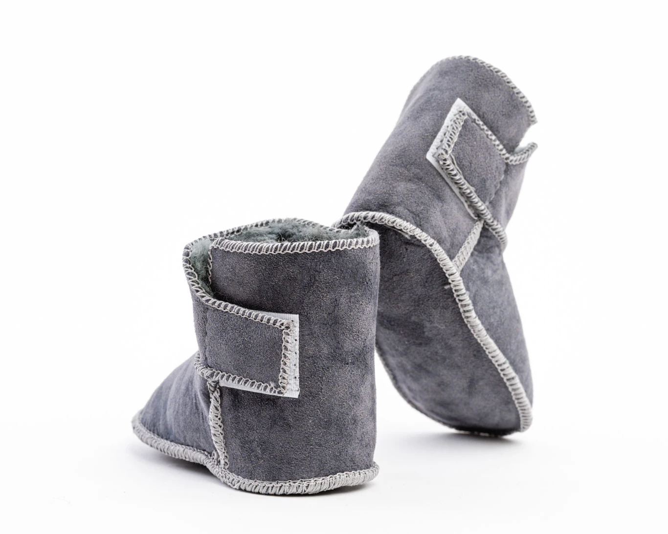 Children’s Sheepskin Slippers – Ash Gray Wool Lining - Image 3