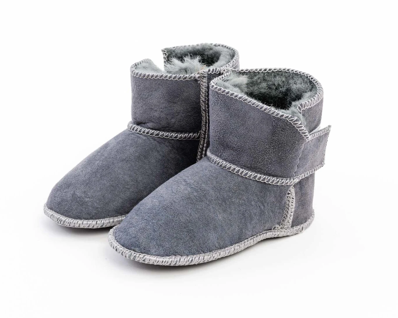 Children’s Sheepskin Slippers – Ash Gray Wool Lining