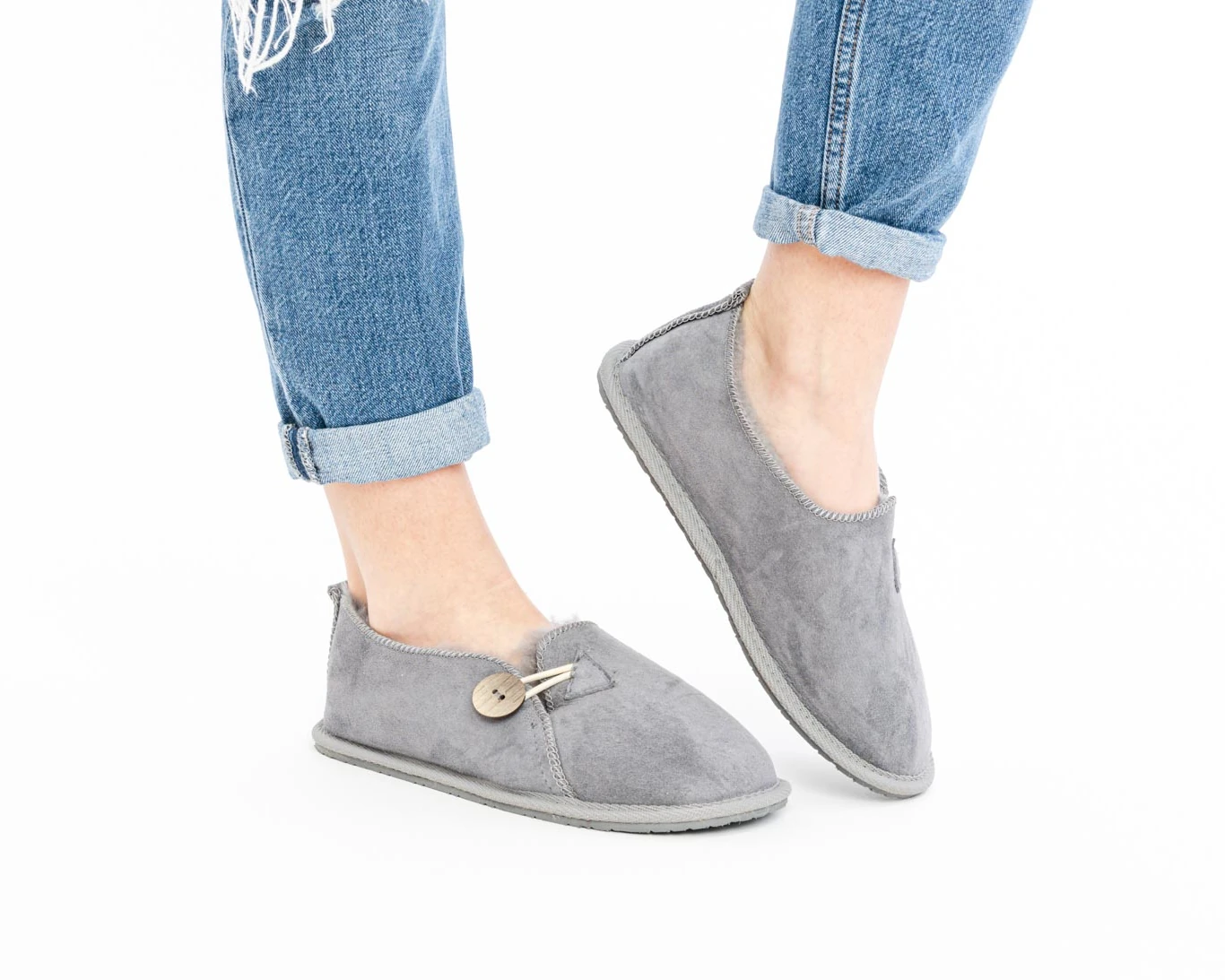 Gray House Slippers with Rubber Sole – Safe Everyday Comfort