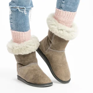 Snow Boots – Leather Upper & Sheepskin Lining – Ash Gray