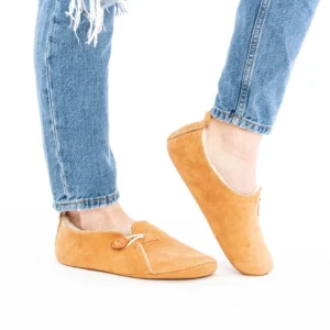 Men’s Leather Slippers – beige – wool lining