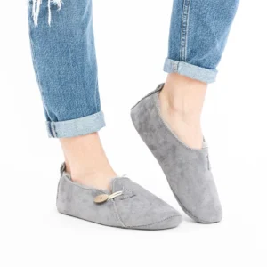 Gray Men’s Leather Slippers – Classic Indoor Comfort