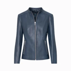 Navy Blue Women's Leather Jacket - Dora