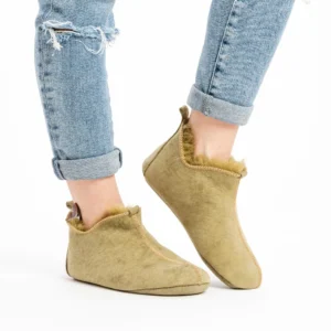 Split Leather Slippers – Olive – Wool Lining