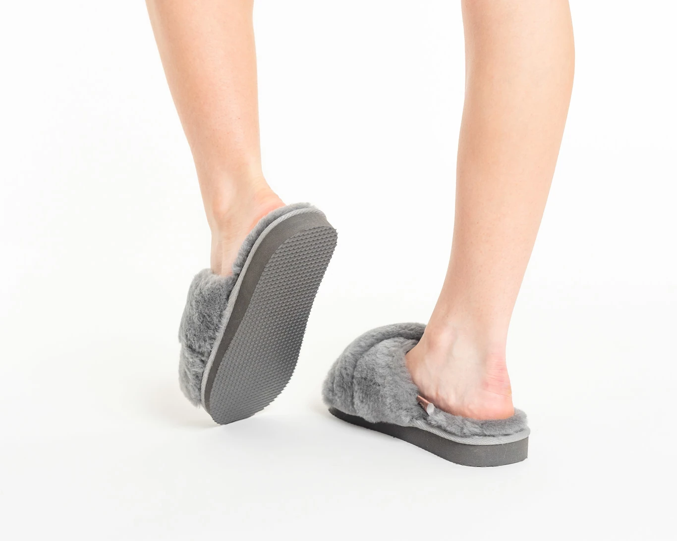 Gray Women’s Leather Slippers – Durable Indoor Comfort - Image 2