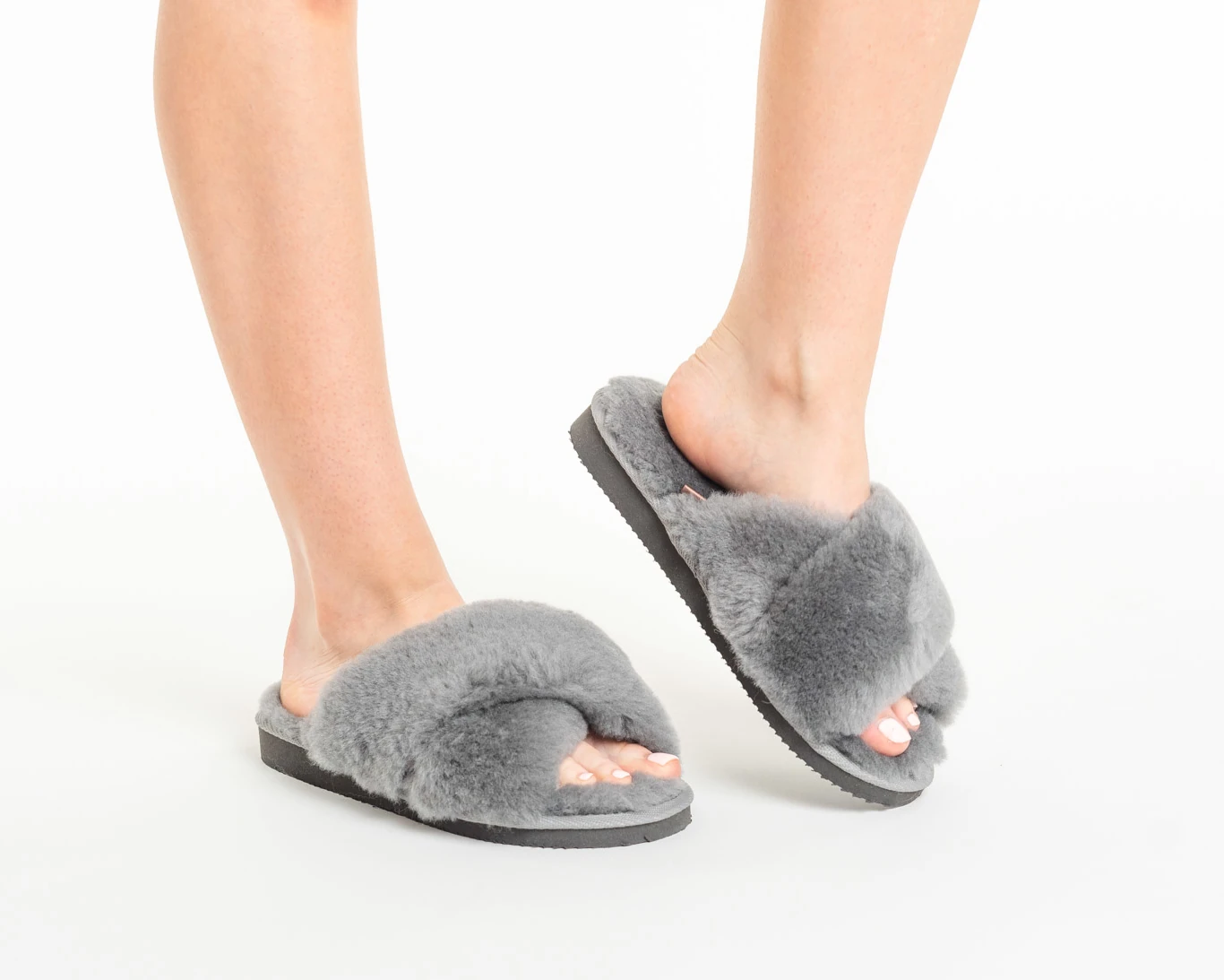 Gray Women’s Leather Slippers – Durable Indoor Comfort