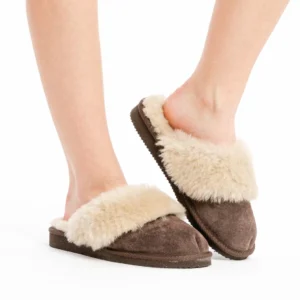 Women’s Leather Slippers – brown – wool lining