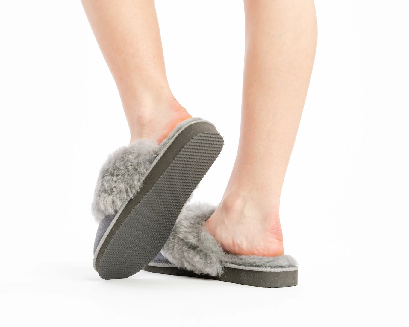 Women’s Leather Slippers – gray – wool lining - Image 2