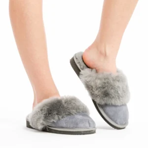 Women’s Leather Slippers – gray – wool lining