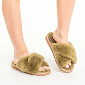 Olive Women’s Leather Slippers – Natural Indoor Comfort