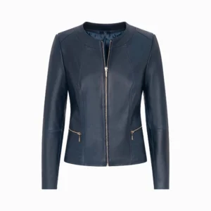 Women's Navy Blue Leather Jacket - Chanel