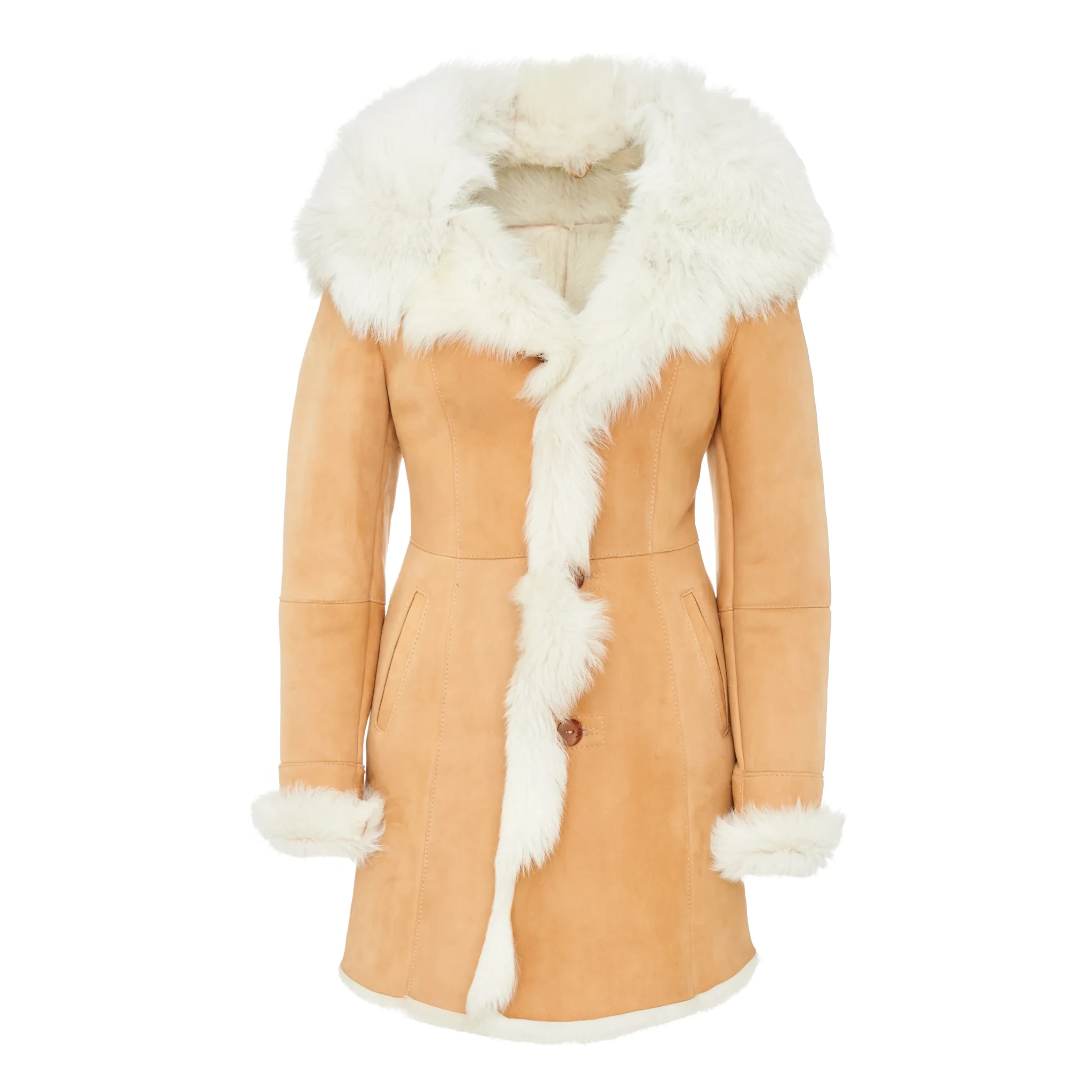 Women's Beige Shearling Coat - Toscana