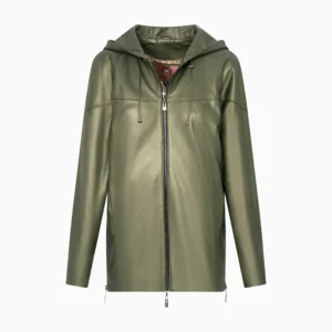 Women's Green Leather Coat - Linda