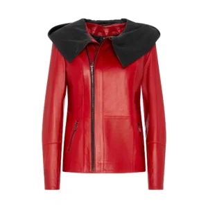 Women's Red Leather Jacket with Lining - Maja